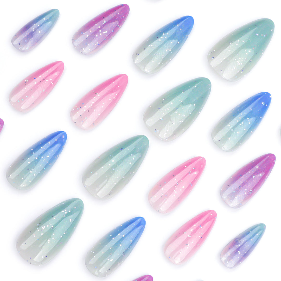 Artful Nail Extensions with Glitter Gradients Kalsten