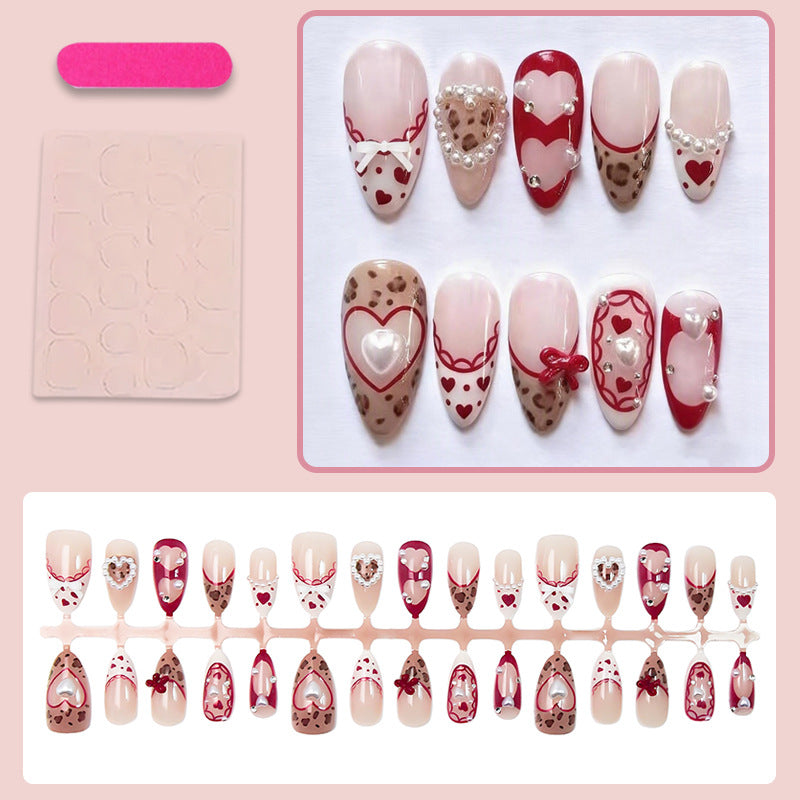 Nail set with romantic heart and bow decorations Kalsten