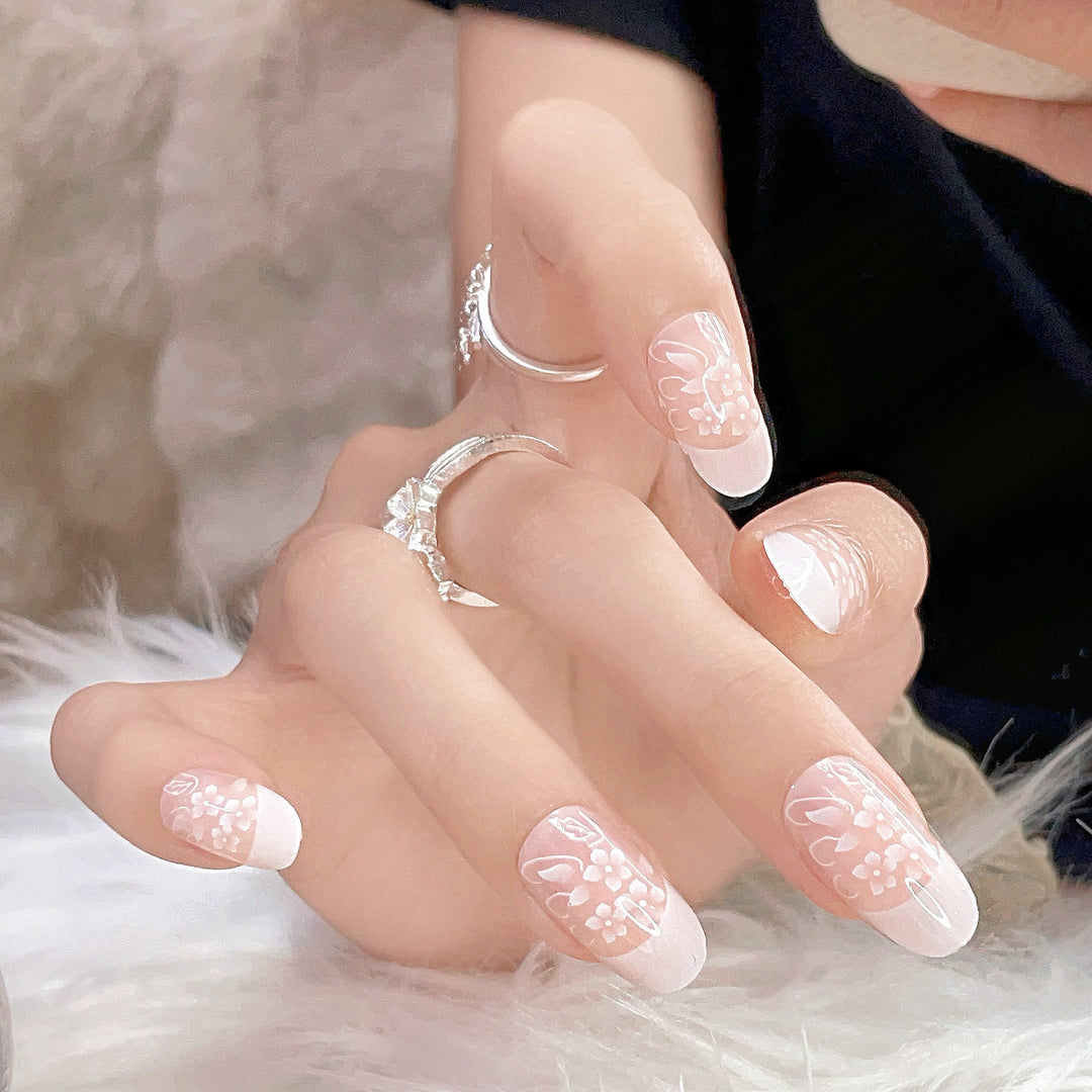 Elegant Floral Press-On Nail Design