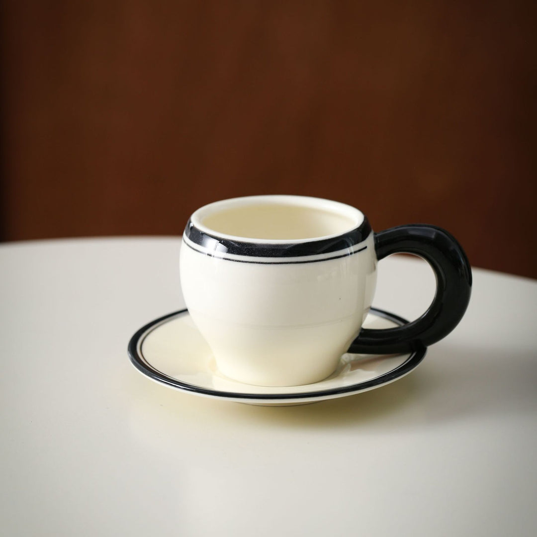 Ceramic Espresso Cup Set with Saucer and Elegant Vintage Handle