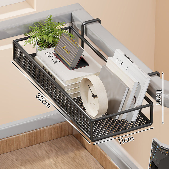 Clamp-On Mesh Desk Partition Shelf Organizer with Lattice Tray and Over-Edge Hooks