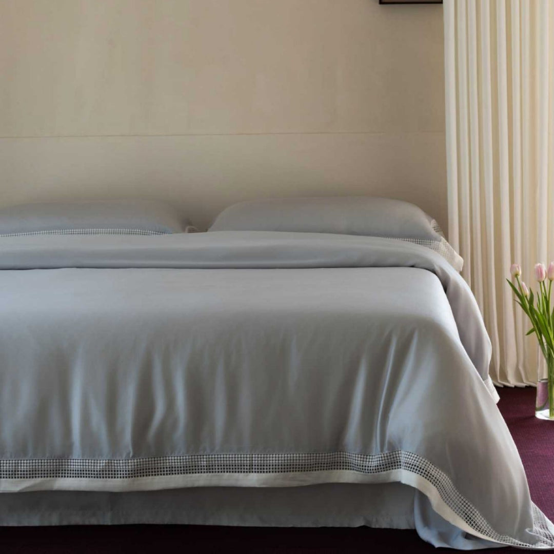 Luxurious bedding set made of cotton satin with lace border