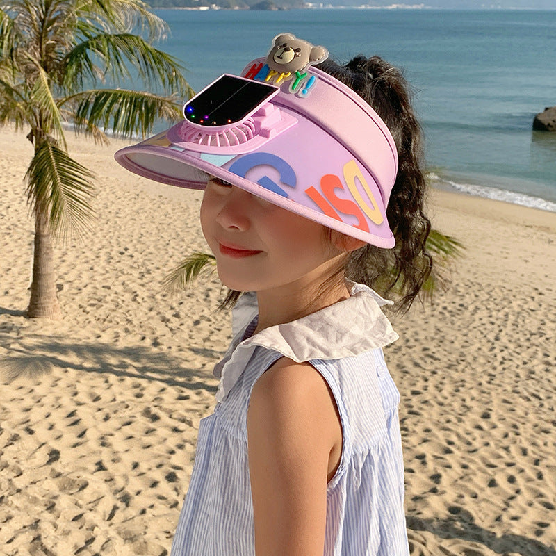 Adjustable children sun visor with integrated mini fan and extra wide brim Kalsten