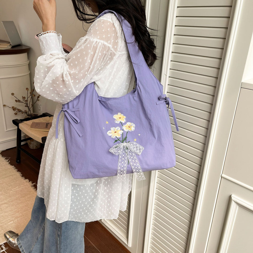 Floral Embroidered Shoulder Tote Bag