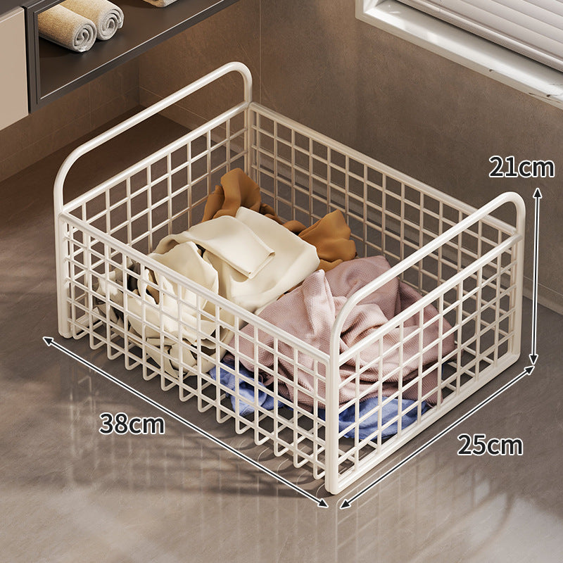Metal Wire Grid Storage Basket with Raised Side Handles for Shelf and Countertop Organization