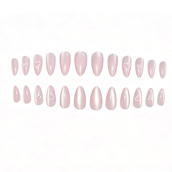 Elegant Heart and Bow Nail Art Kalsten