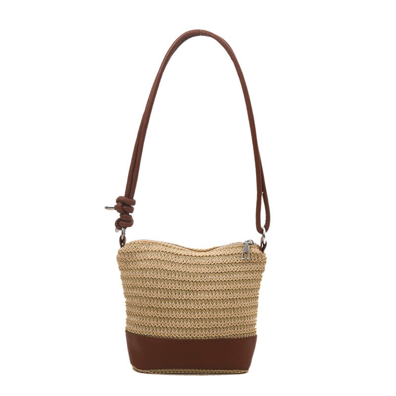 Woven Straw and Leather Crossbody Bag Kalsten