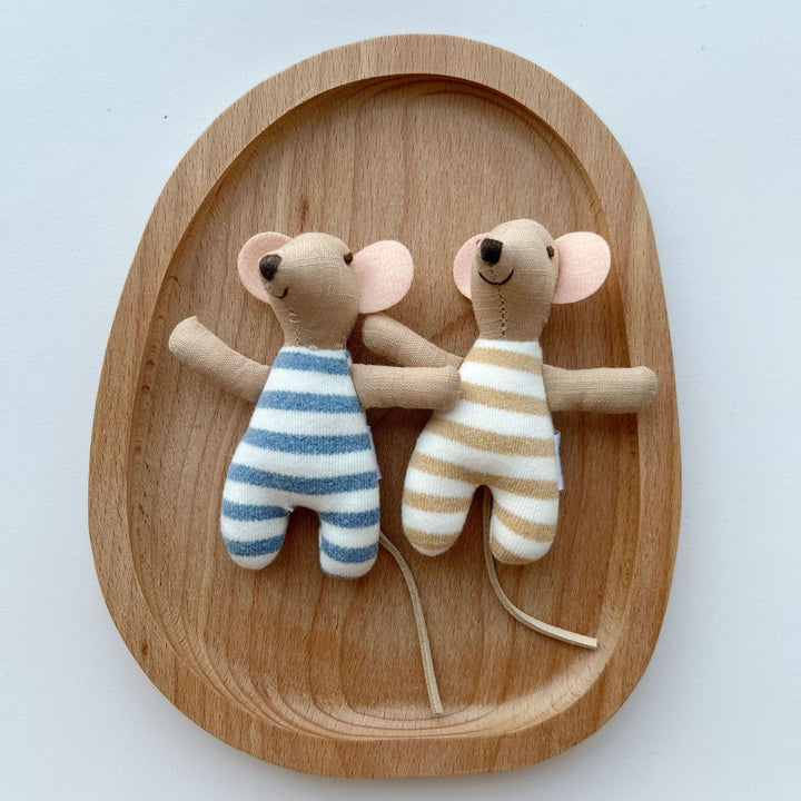 Minimalist Striped Cotton Mouse Comforter Plush with Felt Ears and Tail