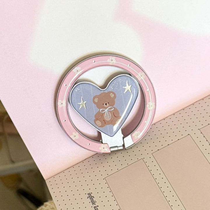 Hand mirror in heart-shaped design with bear motif Kalsten