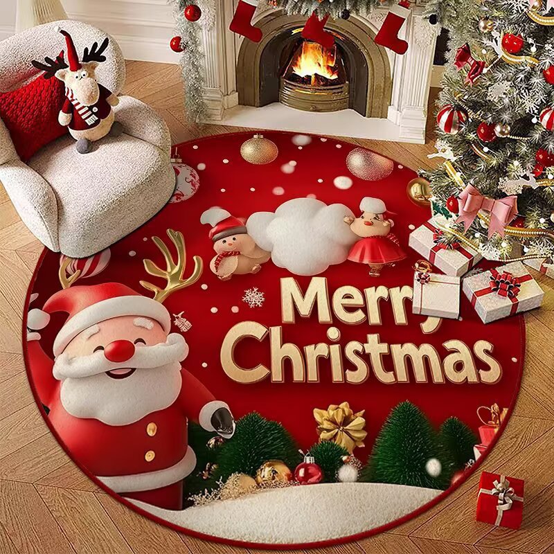 Festive Christmas-Themed Round Area Rug for Home