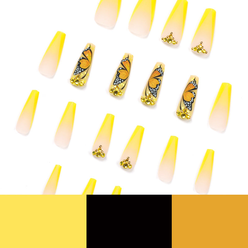 Artful Gel Nails with Butterfly Design and Glitter Kalsten