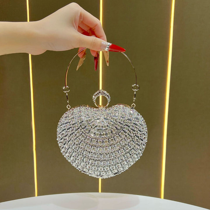 Heart-Shaped Crystal-Studded Evening Handbag