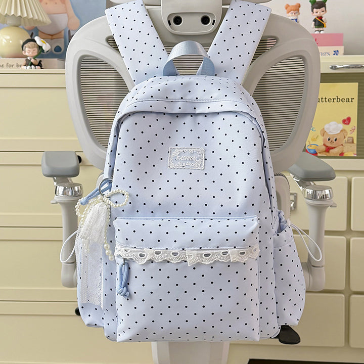 Stylish Polka Dot Backpack with Decorative Accents Kalsten