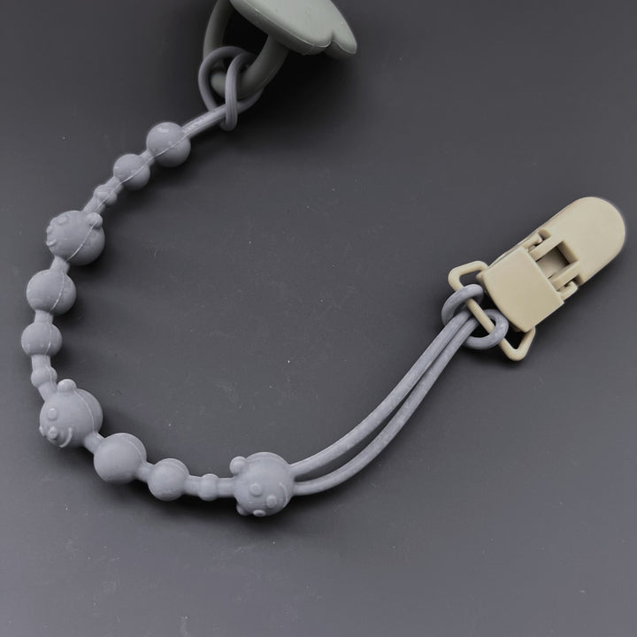 Baby Silicone Bead Teething Pacifier Clip with Wooden Safety Clip