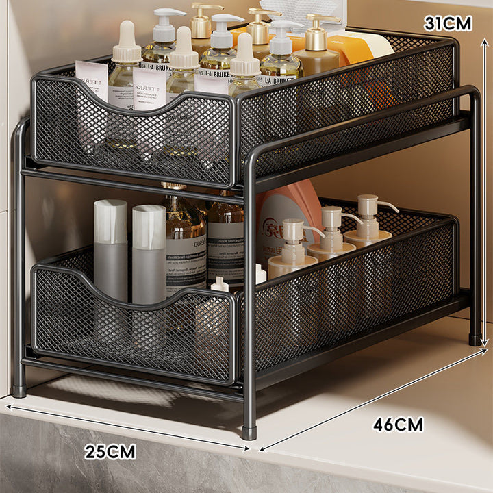 Three-Tier Sliding Mesh Drawer Cabinet Organizer for Kitchen and Bathroom