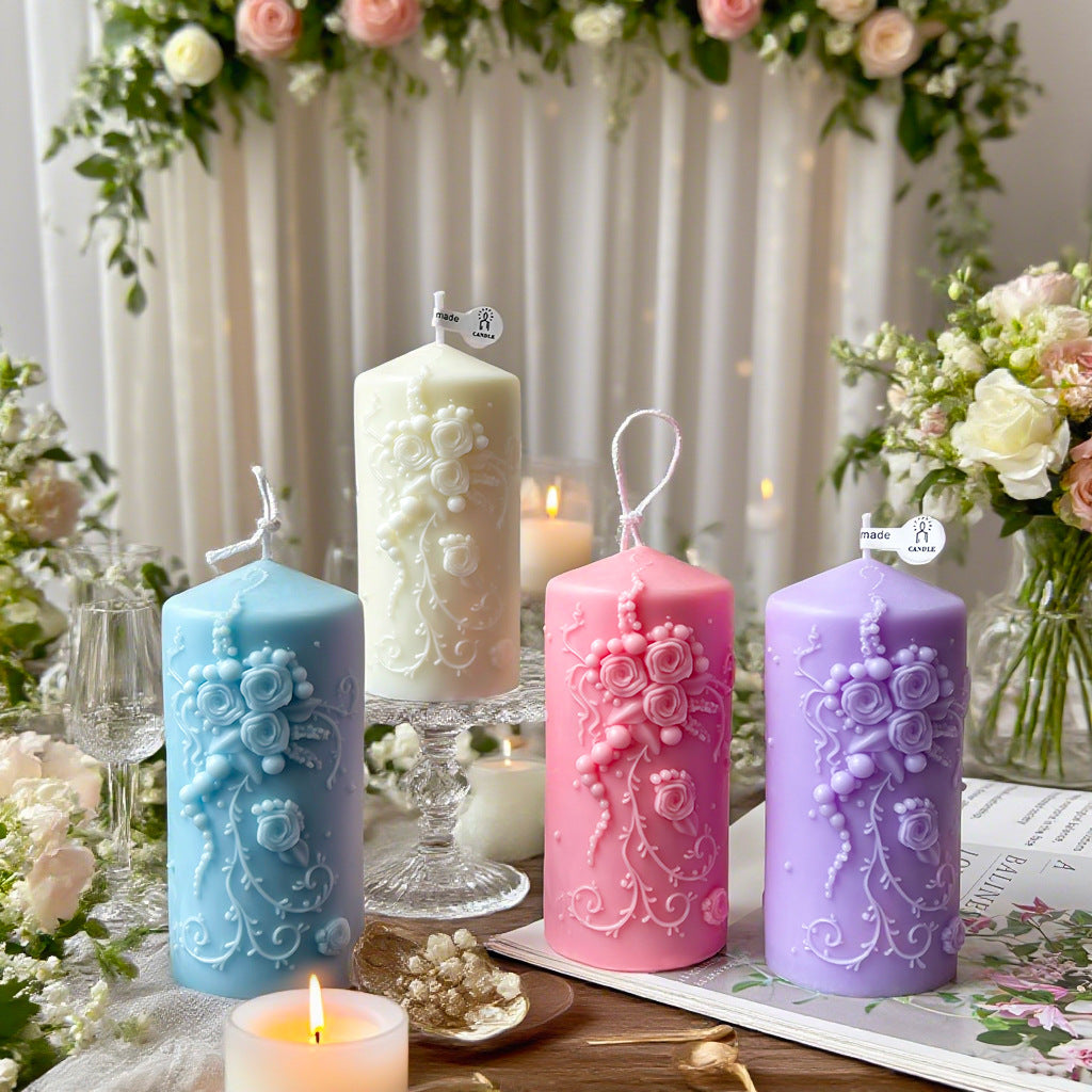 Artistic Floral Pillar Candle