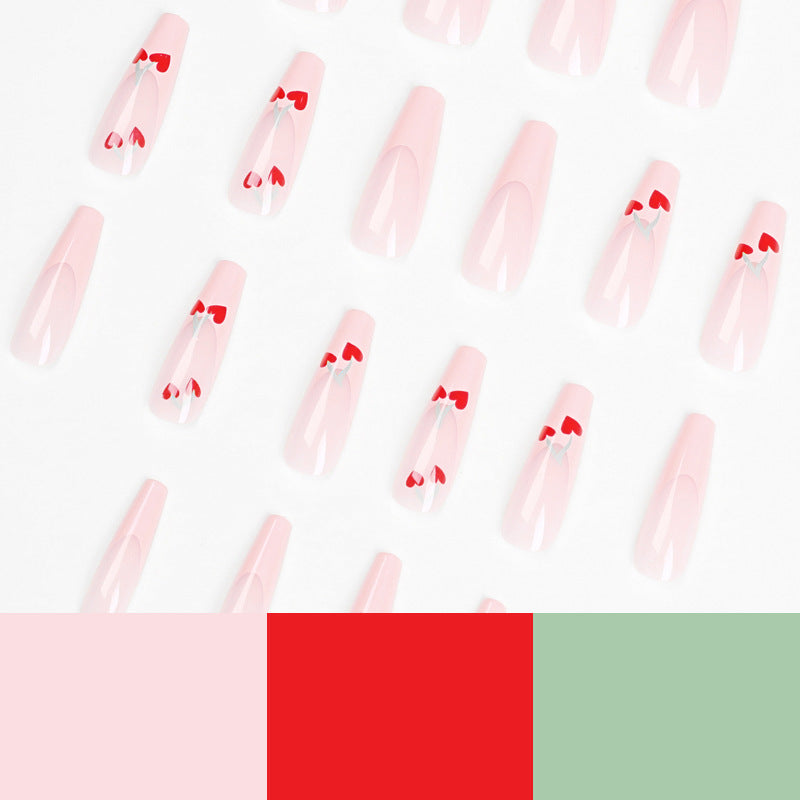 Artful long nails in cherry design Kalsten