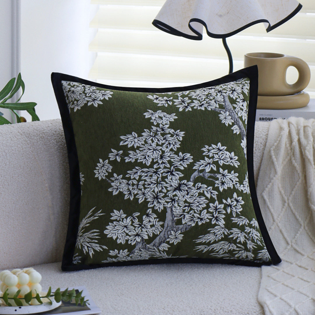 Square decorative cushion cover with hand-tufted loop appliqués made from cotton-linen mix Kalsten