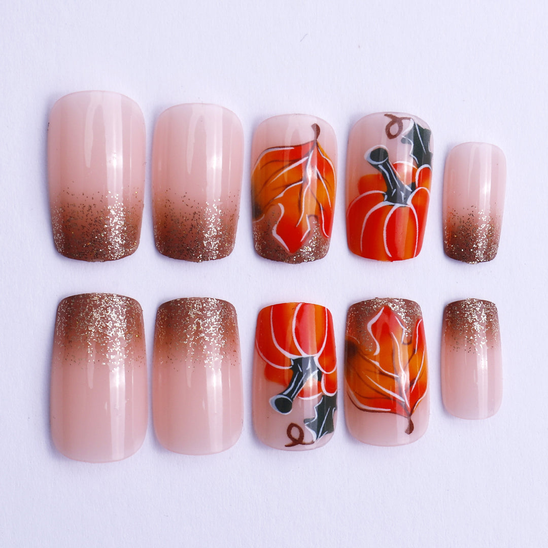 Artistic Pumpkin-Themed Nail Art
