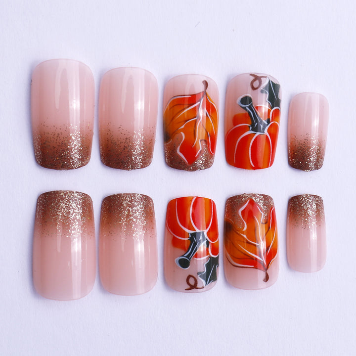 Artistic Pumpkin-Themed Nail Art