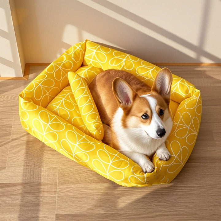 Plush Crown-Patterned Dog Bed