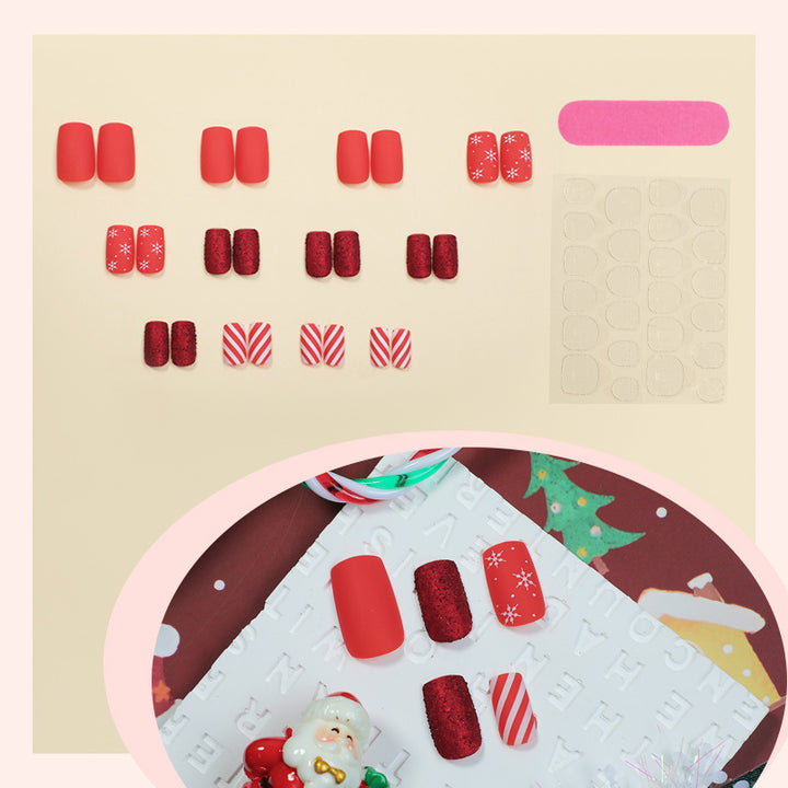 Artificial nail set in festive red with glitter and Christmas motifs Kalsten