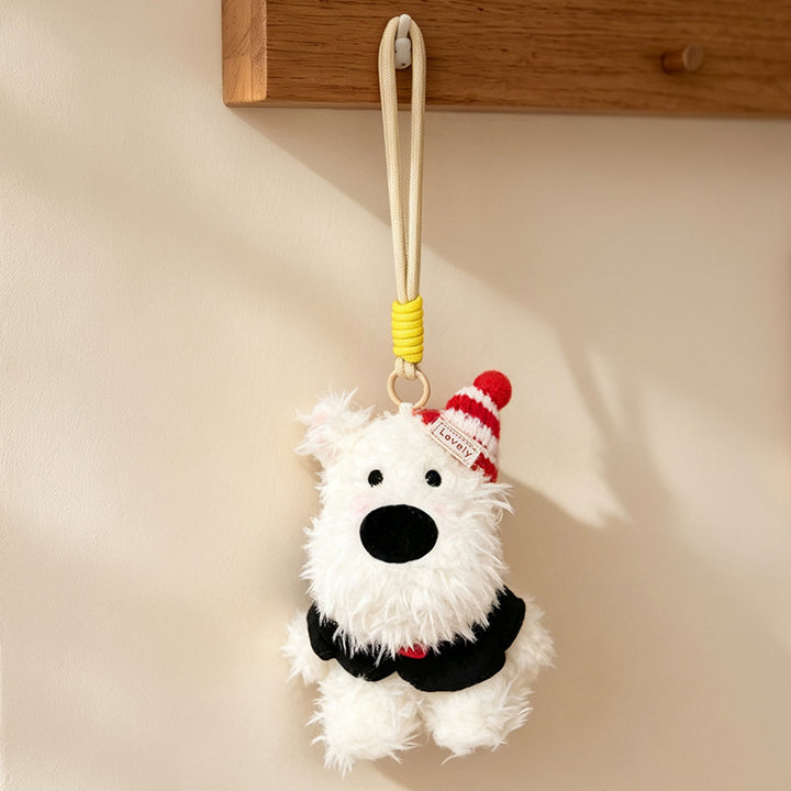 Fluffy Bunny Bag Charm Keychain with Faux-Fur Plush Body and Decorative Resin Accent Kalsten