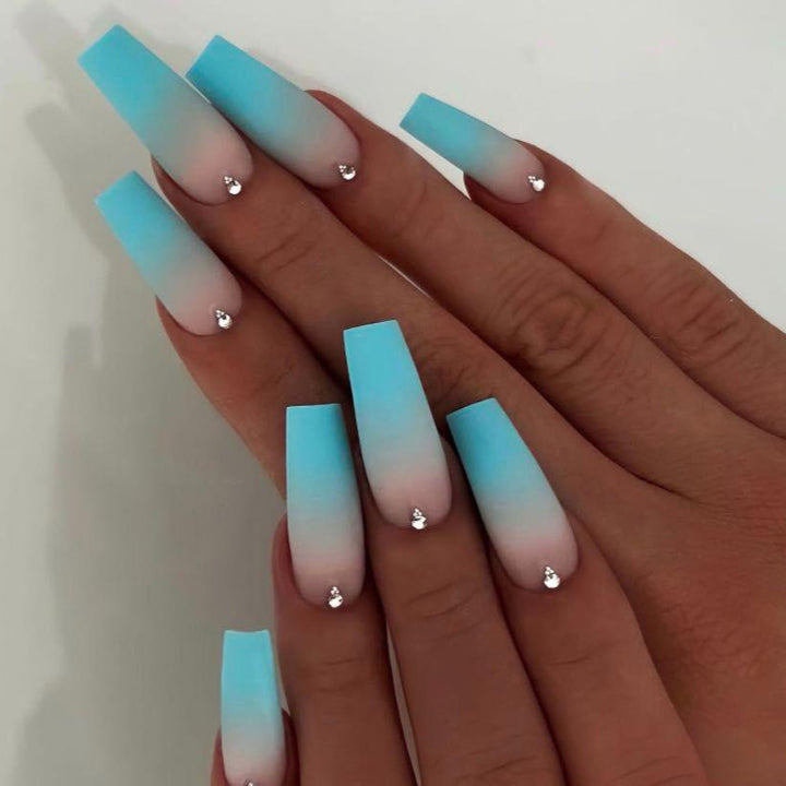 Ombre Acrylic Nail Extensions with Rhinestone Accents Kalsten