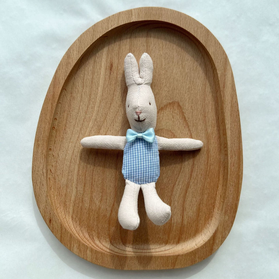Handmade Linen Bunny Comforter Doll with Gingham Outfit