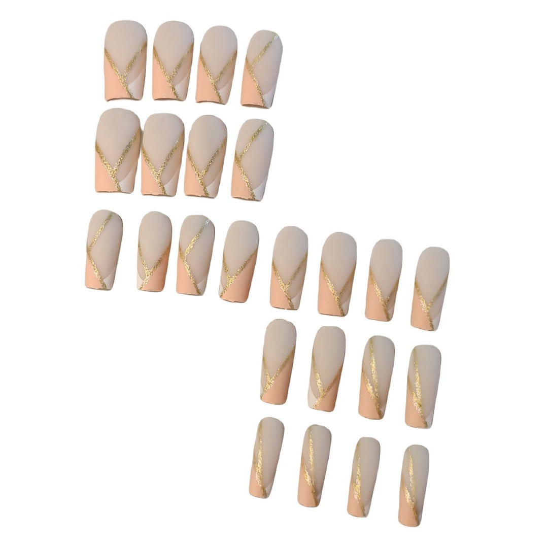 Elegant Press-On Nail Art Set with Gold Accents Kalsten