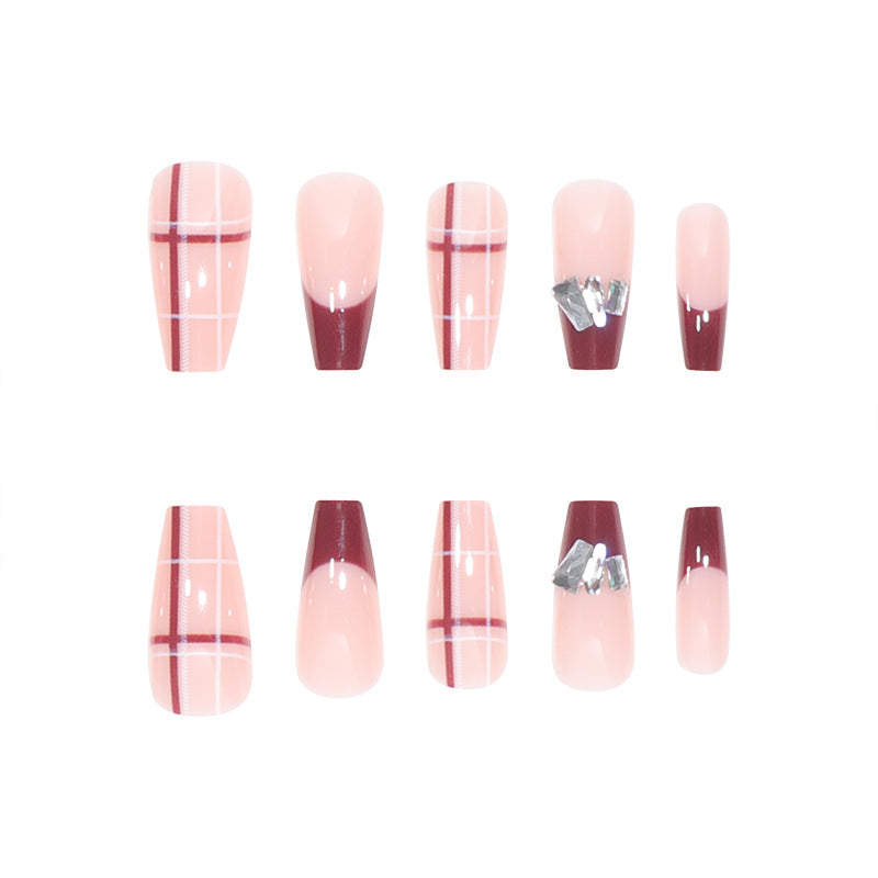 Decorative Press-On Nails with Rhinestone and Geometric Design Kalsten