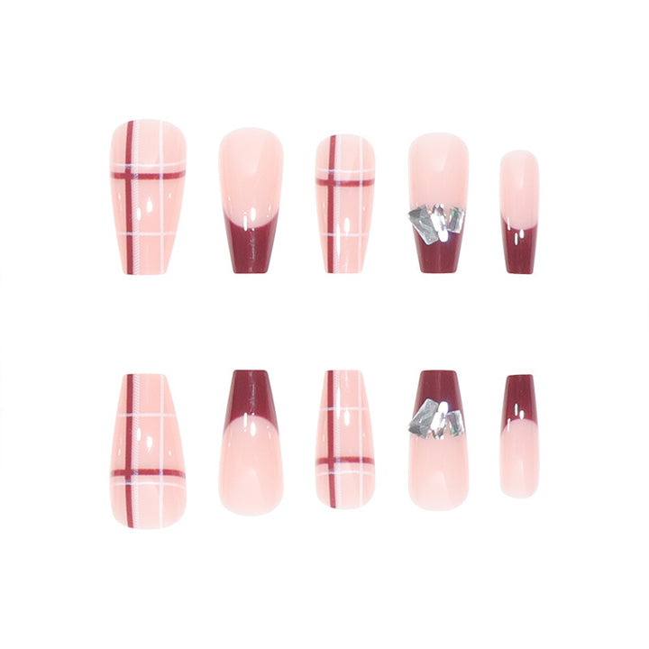 Decorative Press-On Nails with Rhinestone and Geometric Design Kalsten
