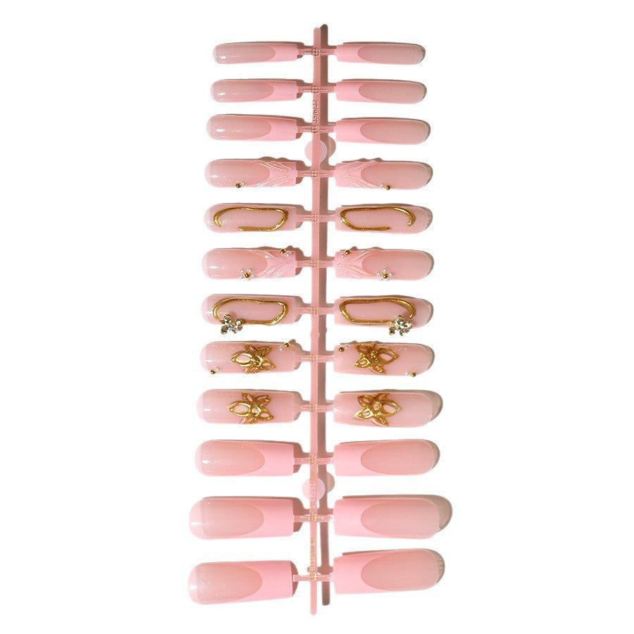 Elegant Artificial Nail Tips with Gold Accents Kalsten