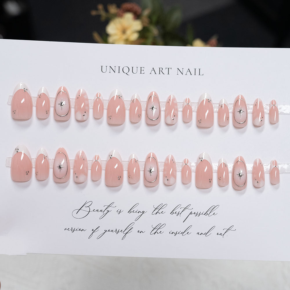 Elegant Stiletto Press-On Nails with Artistic Design
