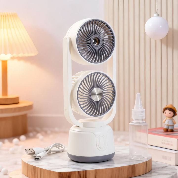 Unisex portable double fan with USB charging function, tiltable fan heads and quiet motor Kalsten
