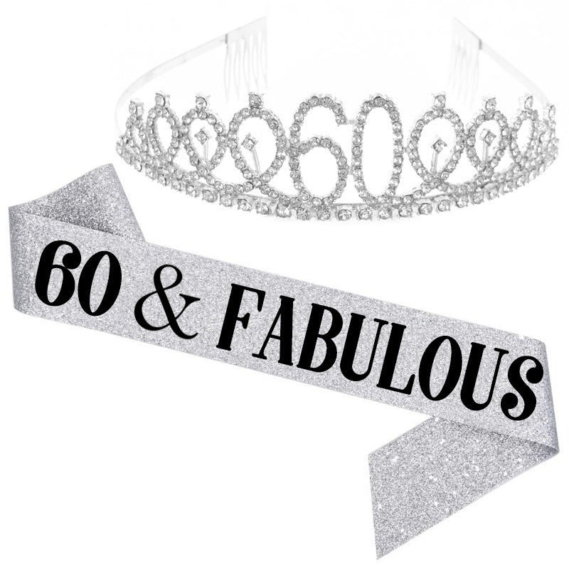 Girl Glittering Birthday Crown and Sash Set Kalsten