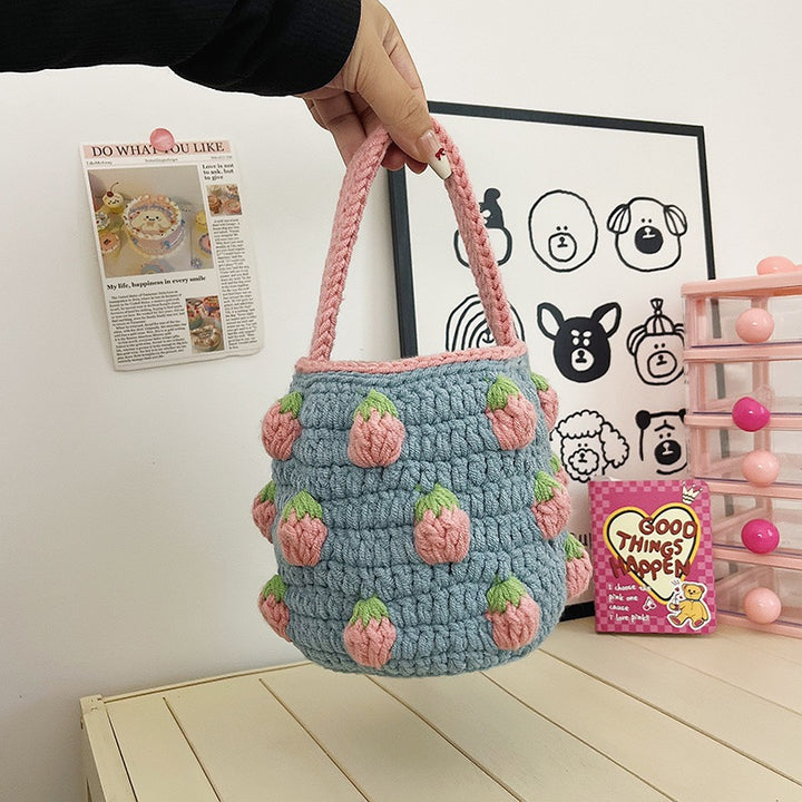 Cute Crochet Strawberry-Themed Mini Bucket Bag