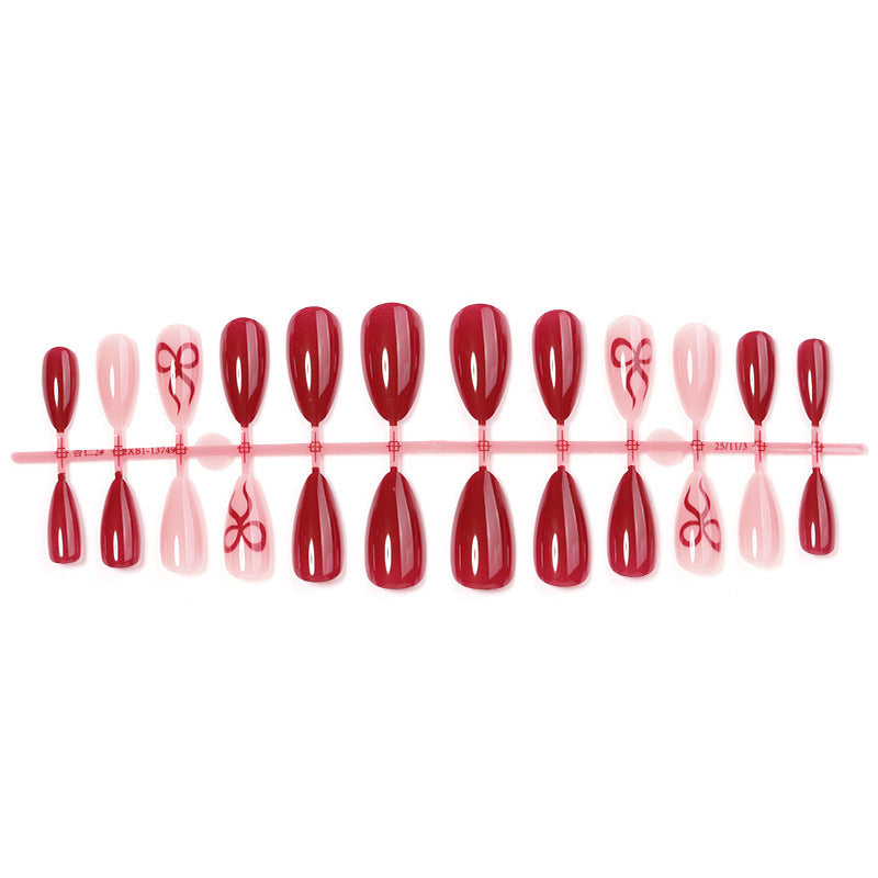 Artificial nail set with luxurious deep red and pale rose tones Kalsten