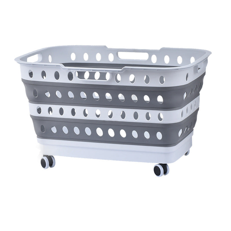 Collapsible laundry basket with wheels, ventilated sides and carrying handles