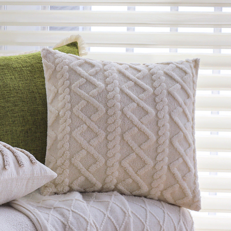 Rectangular cushion cover with woven linen look and decorative fringed edge Kalsten