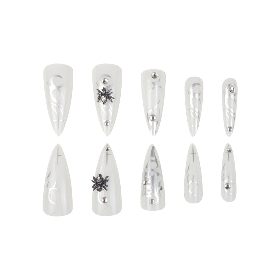 Elegant Stiletto Press-On Nails with Metallic Design Kalsten