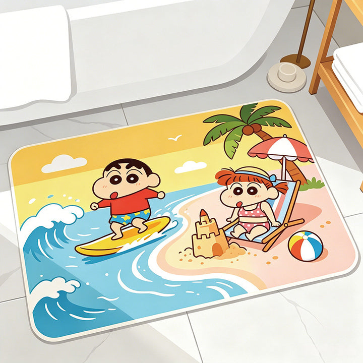 Playful Cartoon Beach-Themed Bath Mat