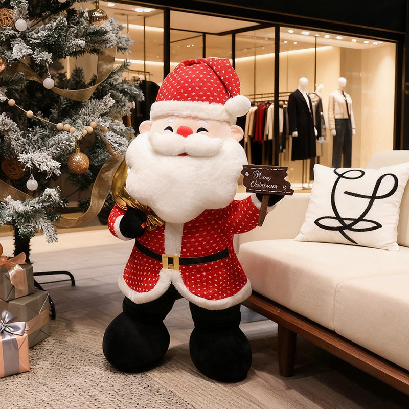 Life-Size Standing Plush Santa Decoration with Embroidered Face & Weighted Base Kalsten