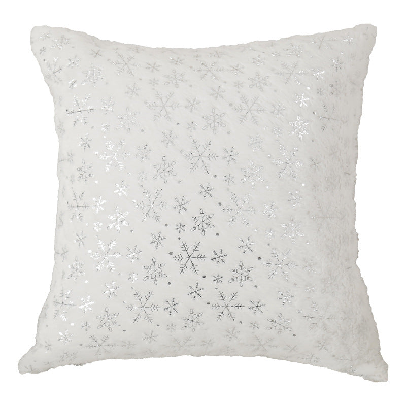 Decorative Faux Fur Square Throw Pillow with Gold Snowflake Foil Accents