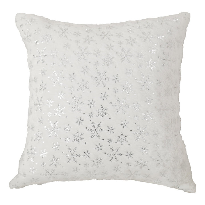 Decorative Faux Fur Square Throw Pillow with Gold Snowflake Foil Accents