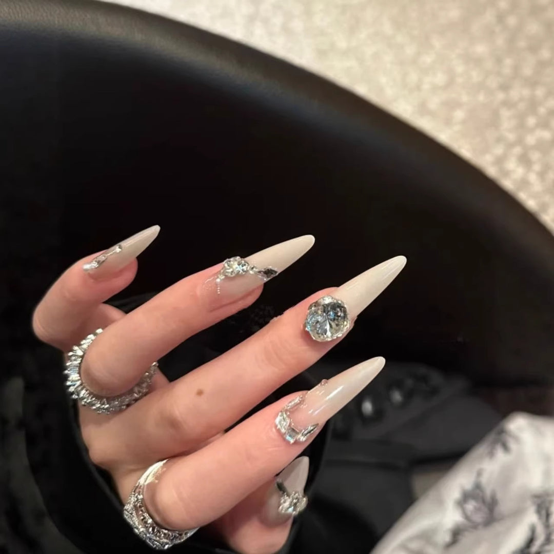 Elegant Stiletto Nail Art Extensions with Crystal Accents