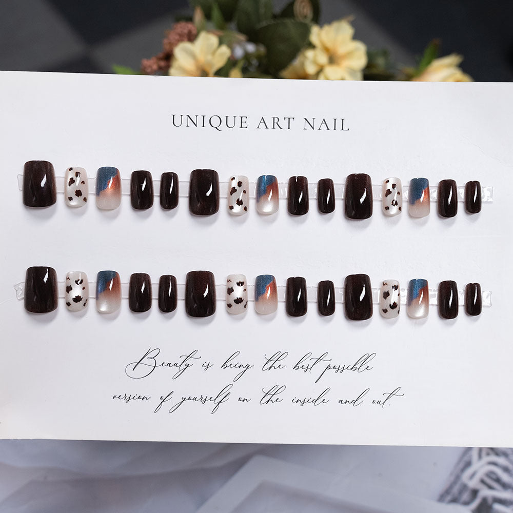 Artistic Press-On Nails with Unique Animal Print Design