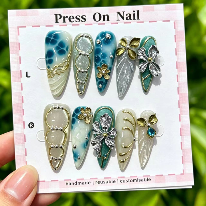 Artistic Cherry-Inspired Press-On Nails