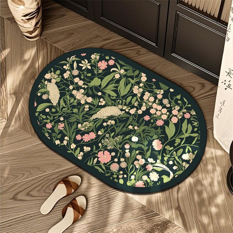 Floral Patterned Oval Area Mat