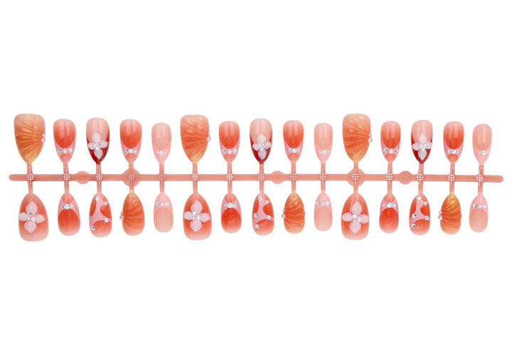 Acrylic Nail Set with Elegant 3D Flower Decorations and Glitter Accents Kalsten
